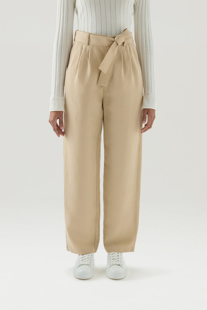 Belted Pants in Viscose Linen Blend FEATHER BEIGE