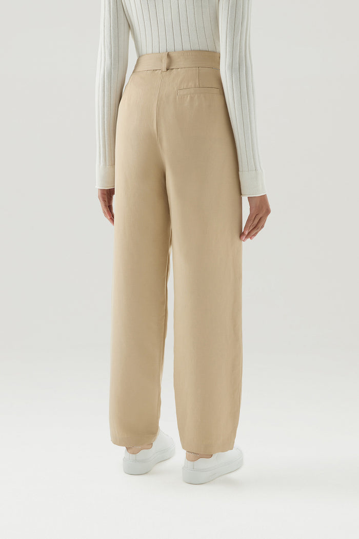 Belted Pants in Viscose Linen Blend FEATHER BEIGE