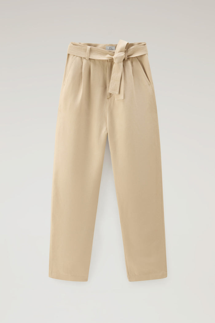 Belted Pants in Viscose Linen Blend FEATHER BEIGE