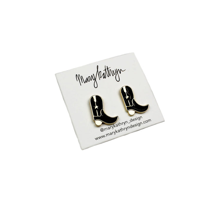BLACK COWBOY BOOT STUD EARRINGS