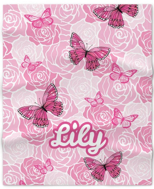 Blanket- Roses and Butterflies Pink