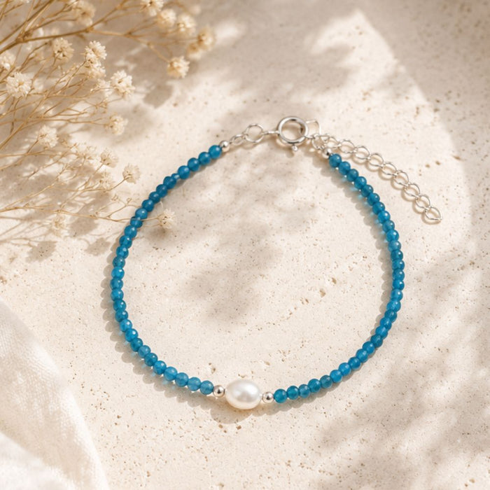 Blue Apatite Faceted Stone & Pearl Collection Bracelet