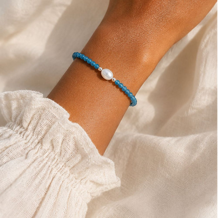 Blue Apatite Faceted Stone & Pearl Collection Bracelet
