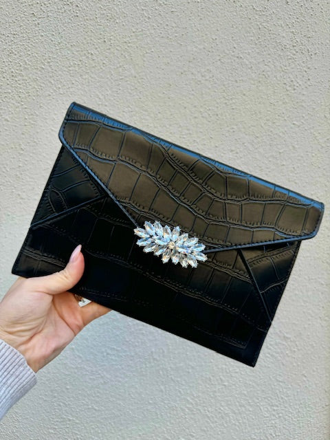 Borsa Clutc Crocodile Black - Glm Couture