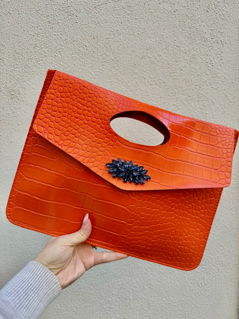 Borsa Clutc Crocodile Orange - Glm Couture
