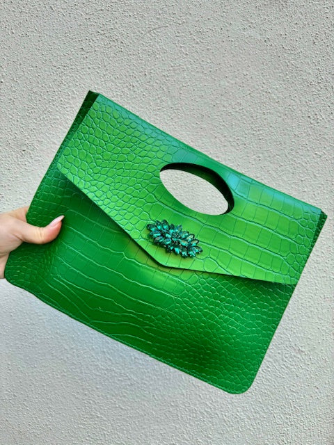 Borsa Clutc Crocodile Verde - Glm Couture