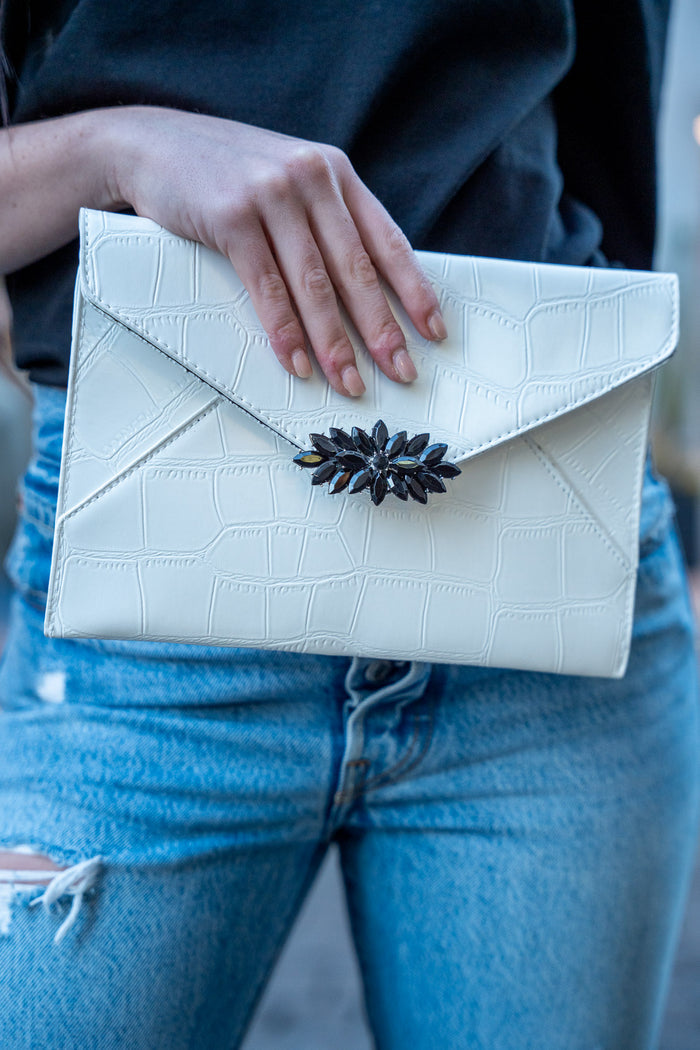 Borsa Clutc Crocodile White - Glm Couture