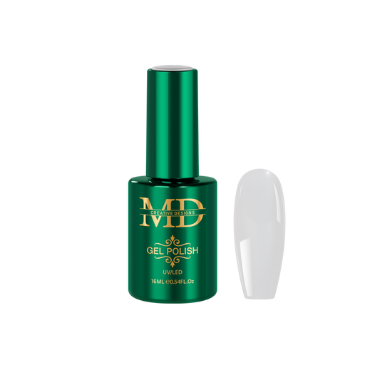Green gel polish bottle with a nail tip color swatch on a white background