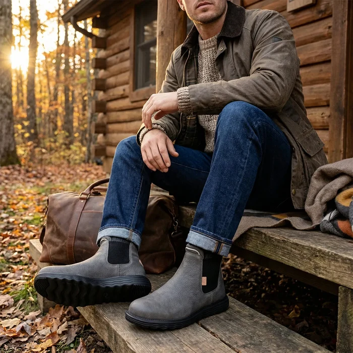 Branson Craft Leather Heren Boots Grey