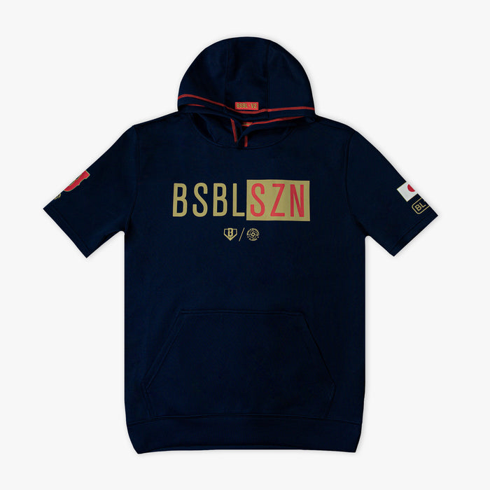 Navy BSBL-SZN Japan youth short sleeve hoodie — front view
