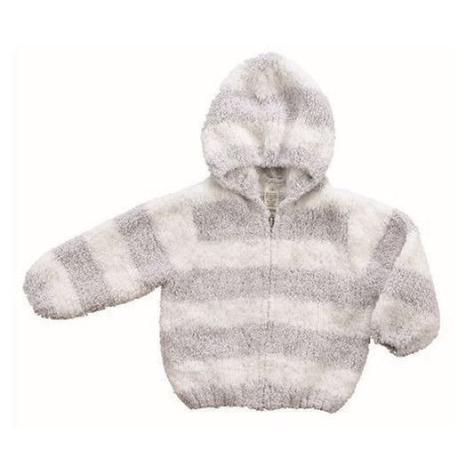 Chenille Hooded Sweater/Jacket-Grey/White Stripe
