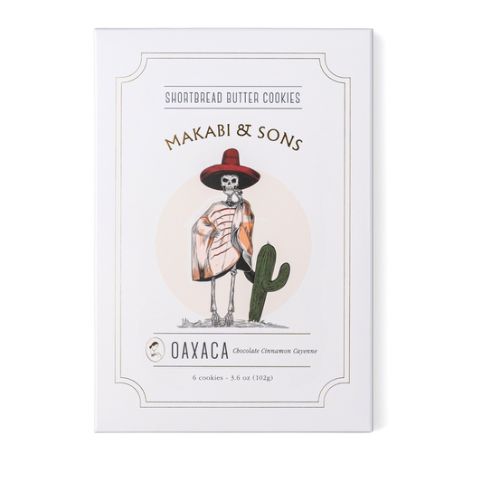 Makabi & Sons Oaxaca shortbread butter cookie box with illustrated character