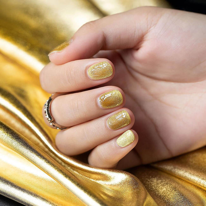 Gold Glitter Cat Eye Nails Shiny Magic Starlight Effect