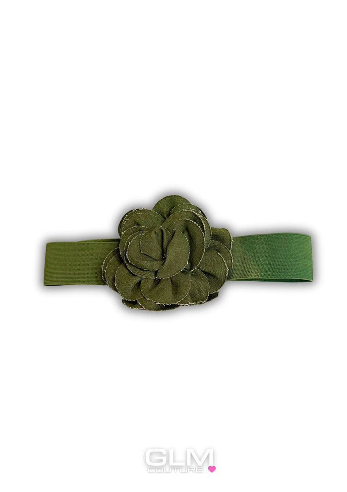 Cintura Elastica con Fiore Verde Army