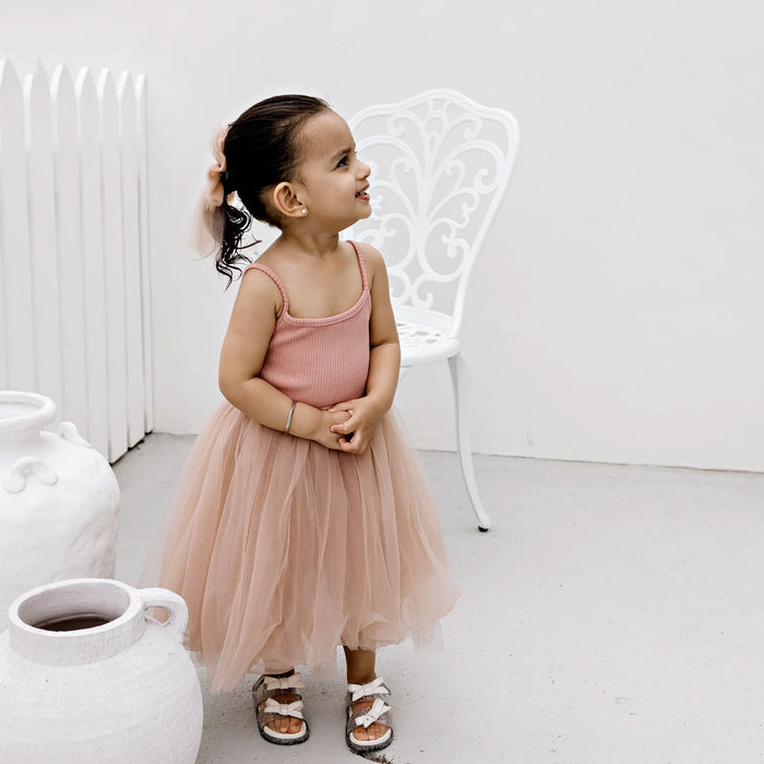 Confetti Kidz Ribbed Tulle Dress - Dusty Pink