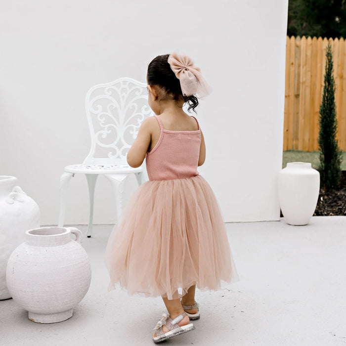 Confetti Kidz Ribbed Tulle Dress - Dusty Pink