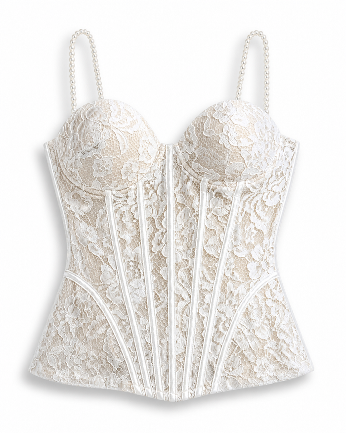 Corpetto in pizzo bianco con perle