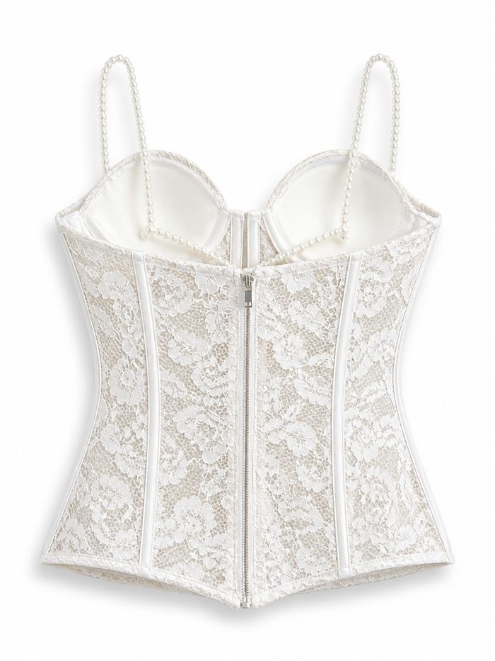 Corpetto in pizzo bianco con perle
