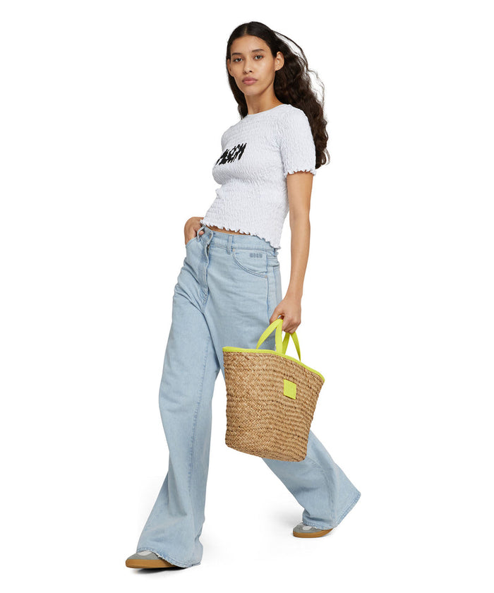 Cotton crop-top t-shirt with smock stitch Opical White