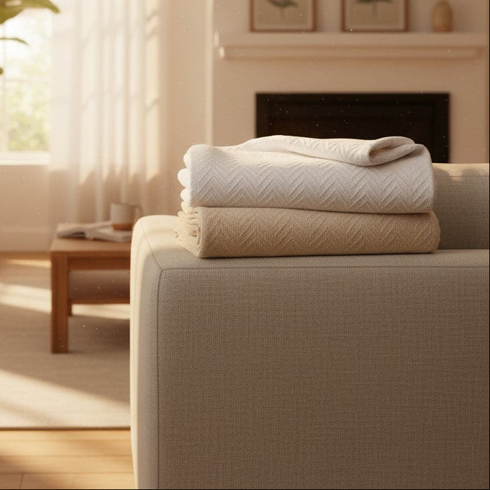 Herringbone Weave / Beige / Twin 66"X90" 2.50 lb 12 PK Box