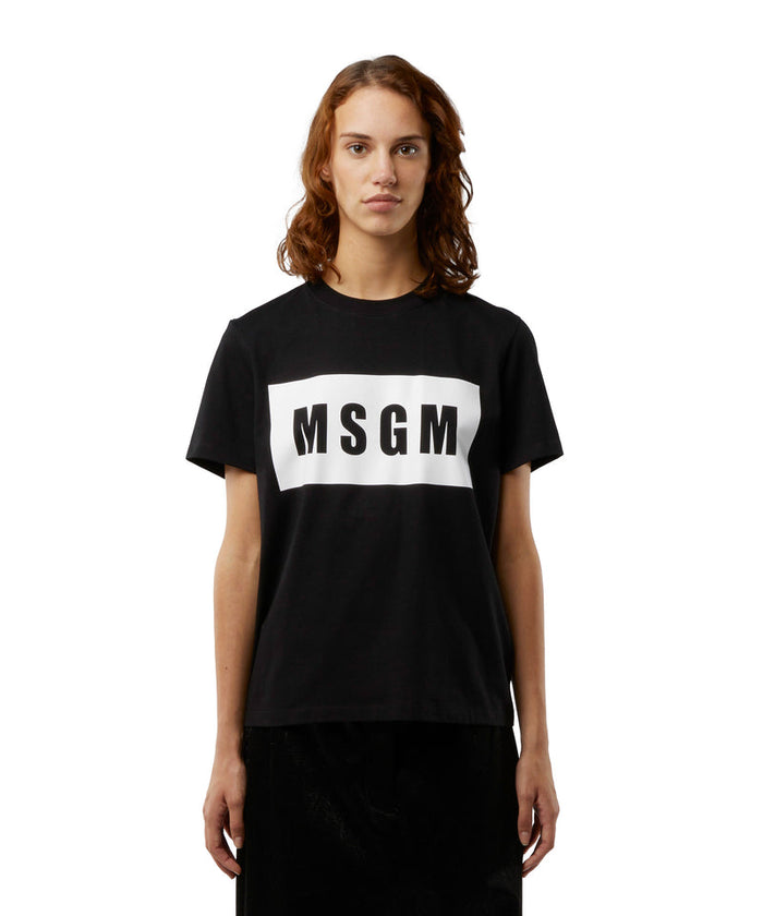 Crew neck T-shirt with MSGM box logo BLACK