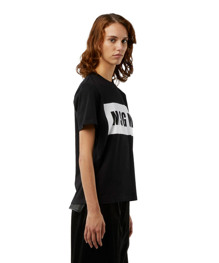 Crew neck T-shirt with MSGM box logo BLACK