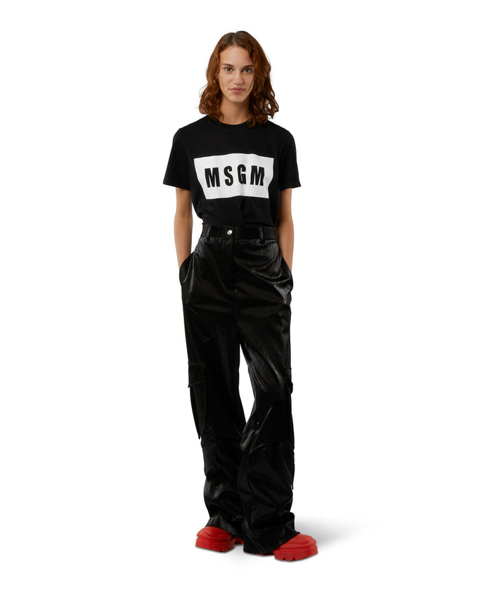 Crew neck T-shirt with MSGM box logo BLACK