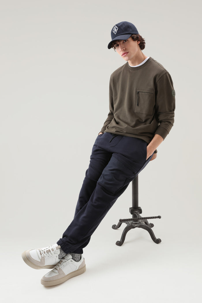 Crewneck In Pure Cotton Fleece With Zip Pocket Dark Green