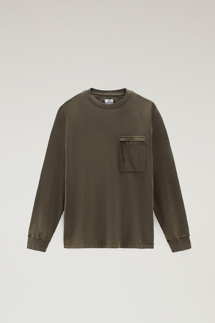 Crewneck In Pure Cotton Fleece With Zip Pocket Dark Green