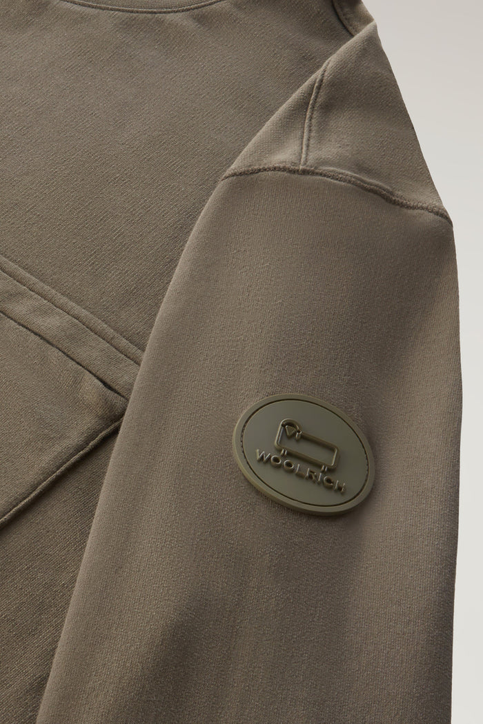 Crewneck In Pure Cotton Fleece With Zip Pocket Dark Green