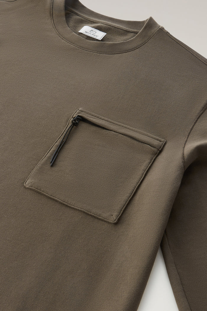 Crewneck In Pure Cotton Fleece With Zip Pocket Dark Green