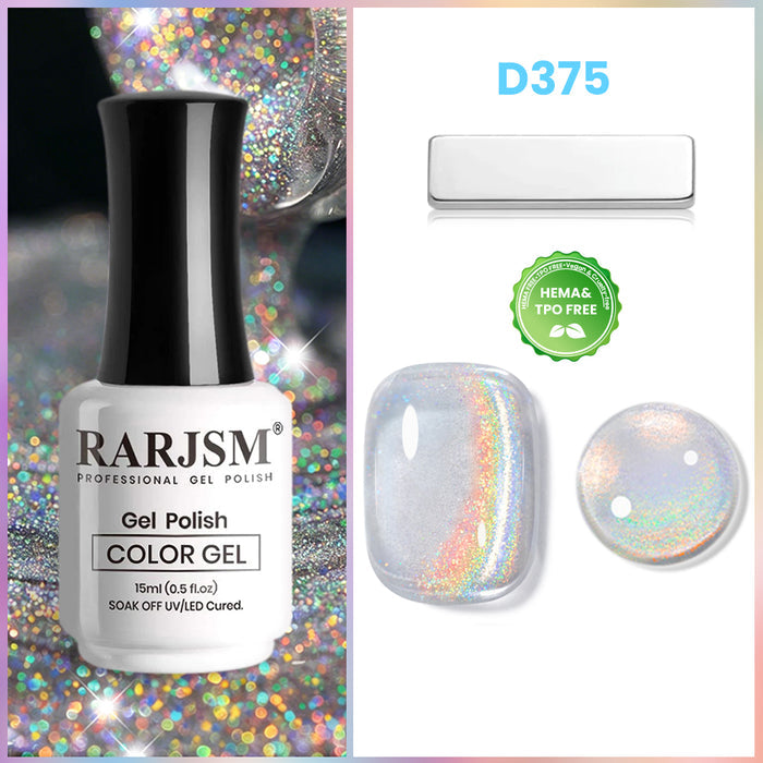 Crystal Aurora Rainbow Glitter Cat Eye Gel Polish D375 15ml - TPO & HEMA Free