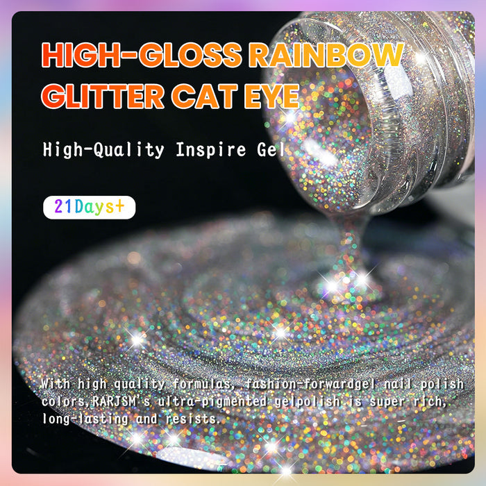 Crystal Aurora Rainbow Glitter Cat Eye Gel Polish D375 15ml - TPO & HEMA Free