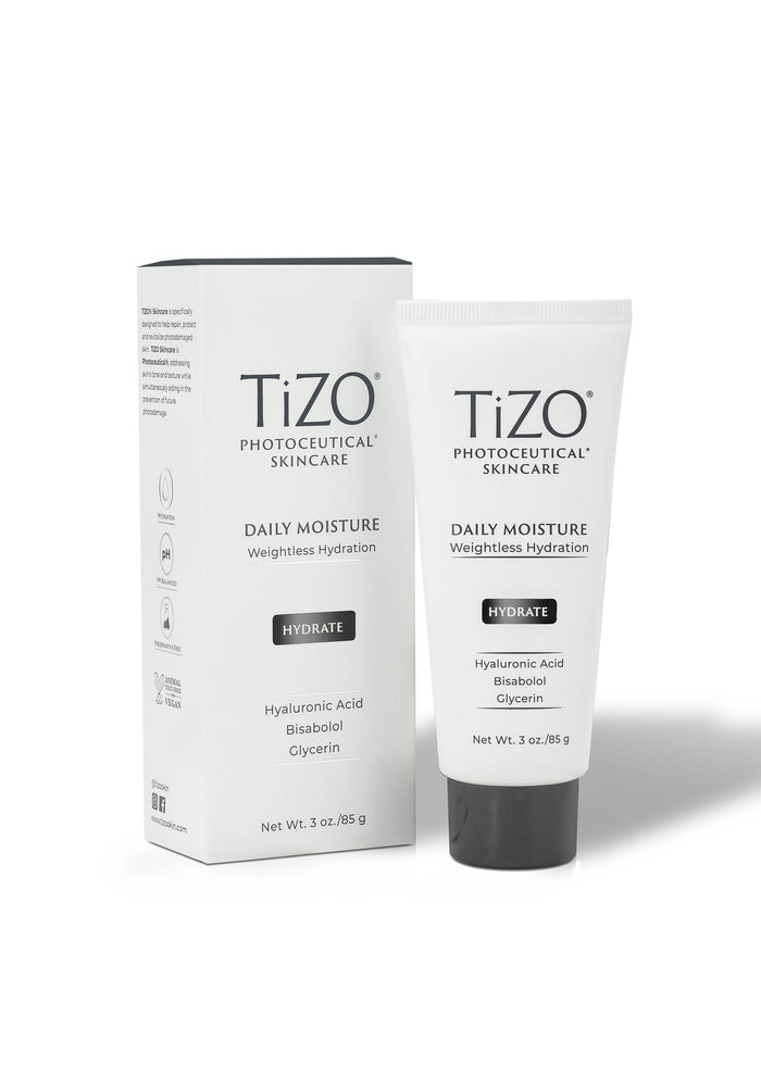 TiZO Daily Moisture box and tube on white background.