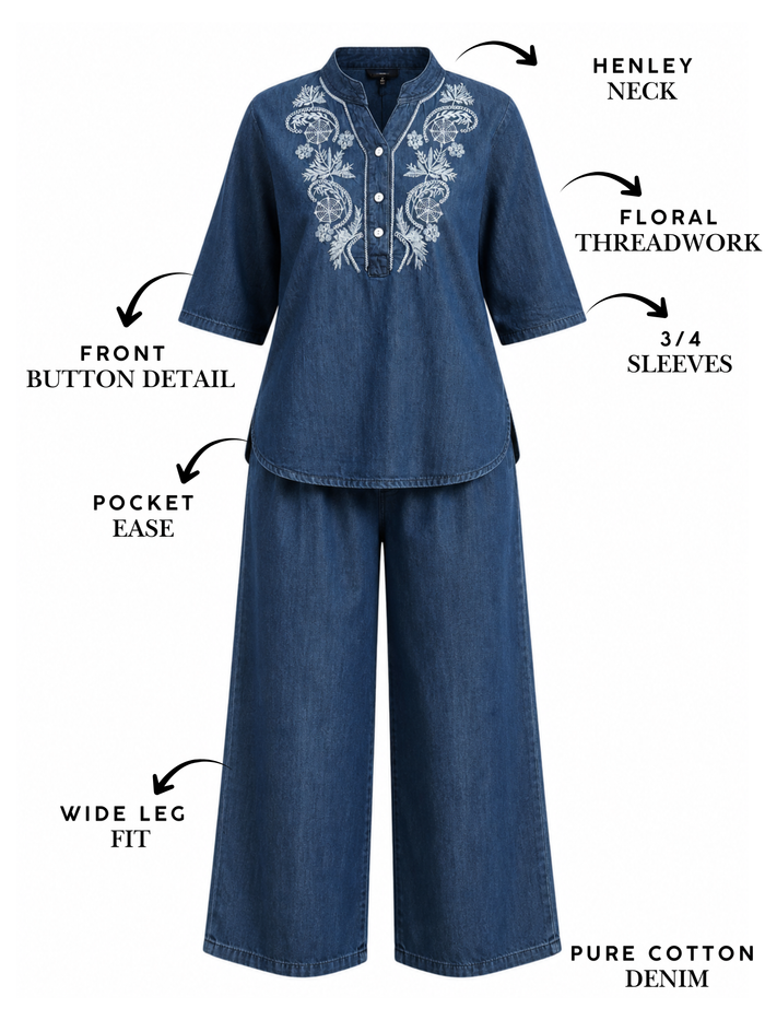 Premium cotton denim wash co ord set for women