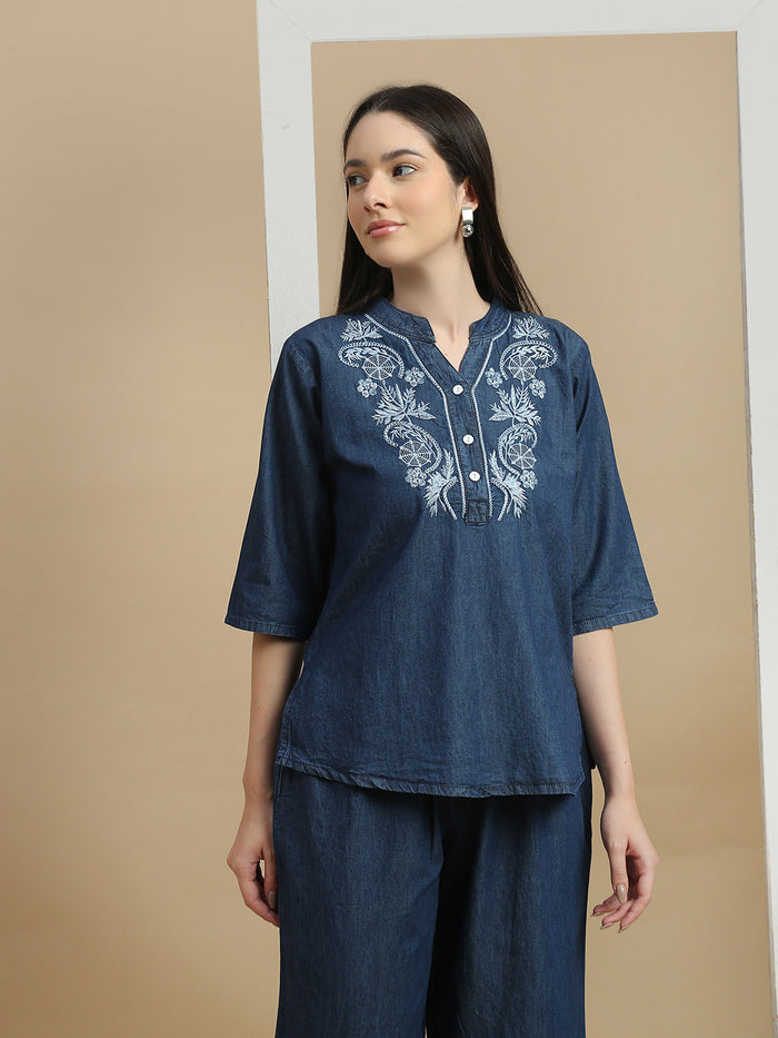 Premium cotton denim wash co ord set for women