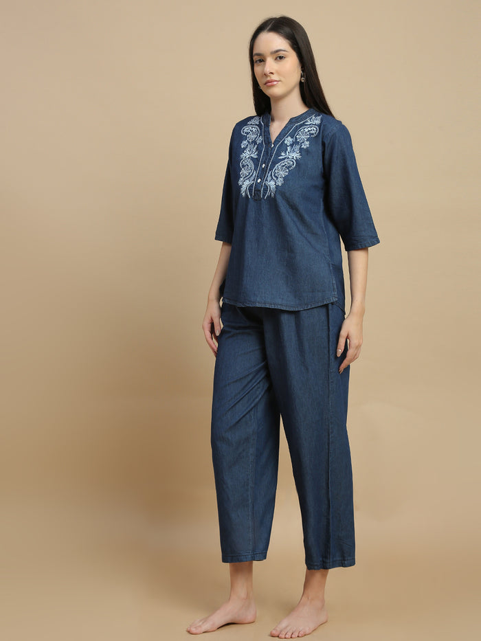 Premium cotton denim wash co ord set for women