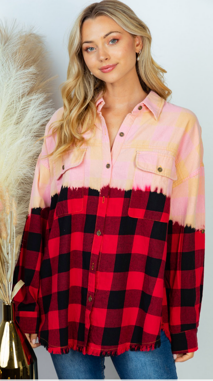 Deep Dye Plaid Button Down Shirt