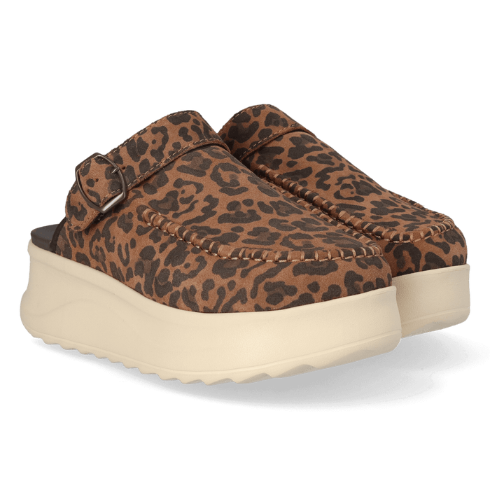 Delray Clog Suede Dames Instappers Brown Leopard