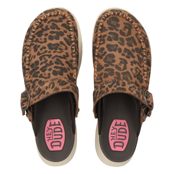 Delray Clog Suede Dames Instappers Brown Leopard