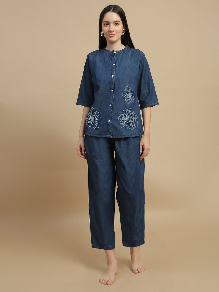 Denim co ord set for women lightweight travel wear