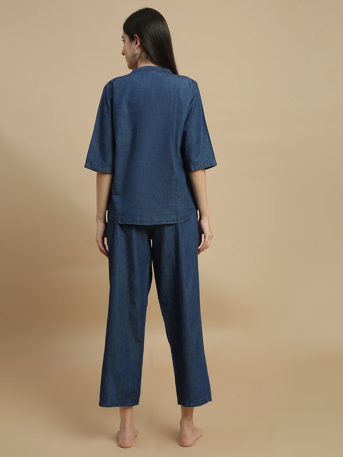 Denim co ord set for women lightweight travel wear