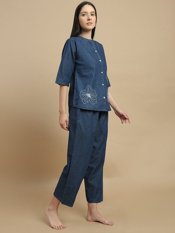 Denim co ord set for women lightweight travel wear