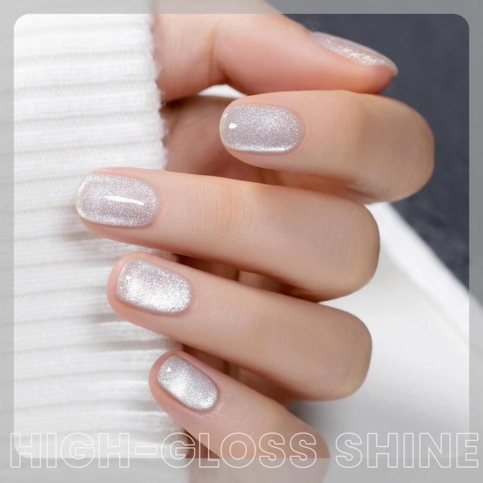 Long-lasting diamond silver cat eye topper elegant bridal manicure high-gloss shine winter wedding party