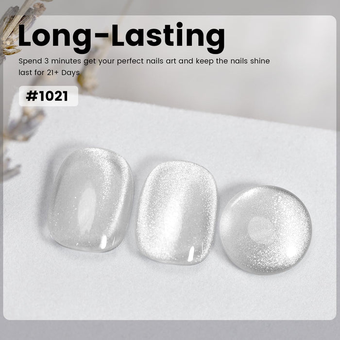 Long-lasting 21 days diamond silver cat eye topper gel polish perfect nails bridal winter wedding party