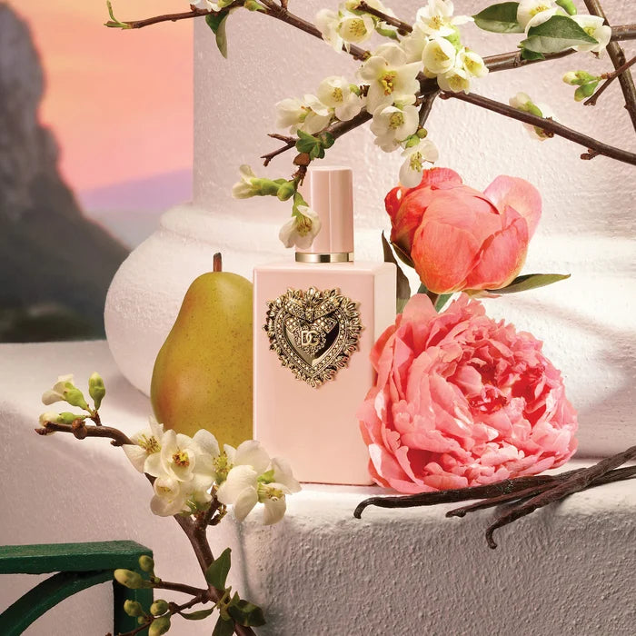 Dolce&Gabbana My Devotion Eau de Parfum Intense 100ml bottle, elegant glass with fragrance details, beauty product image