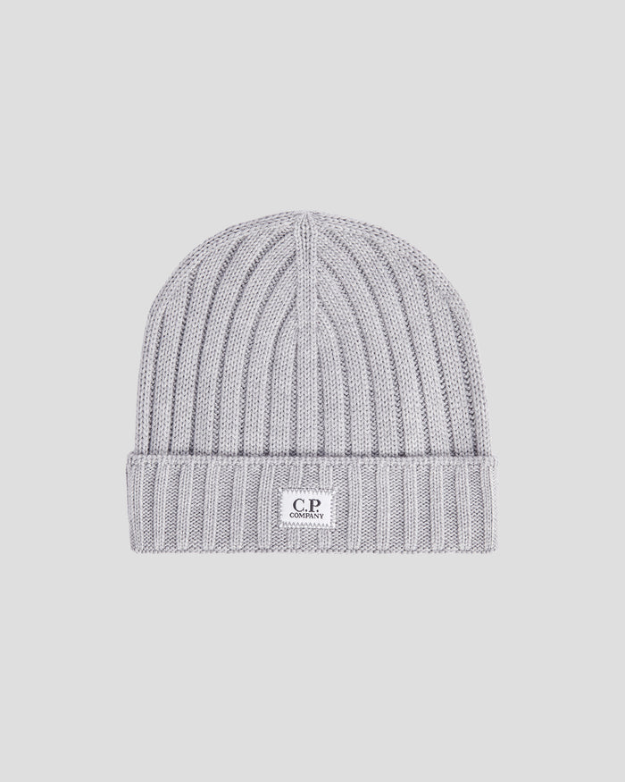 Extra Fine Merino Wool Logo Beanie Grey Melange