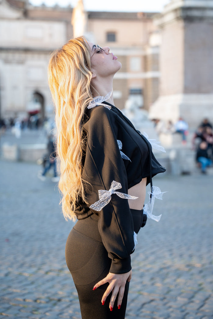 Felpa Zip Bow Nera GLM Couture by Rory <3