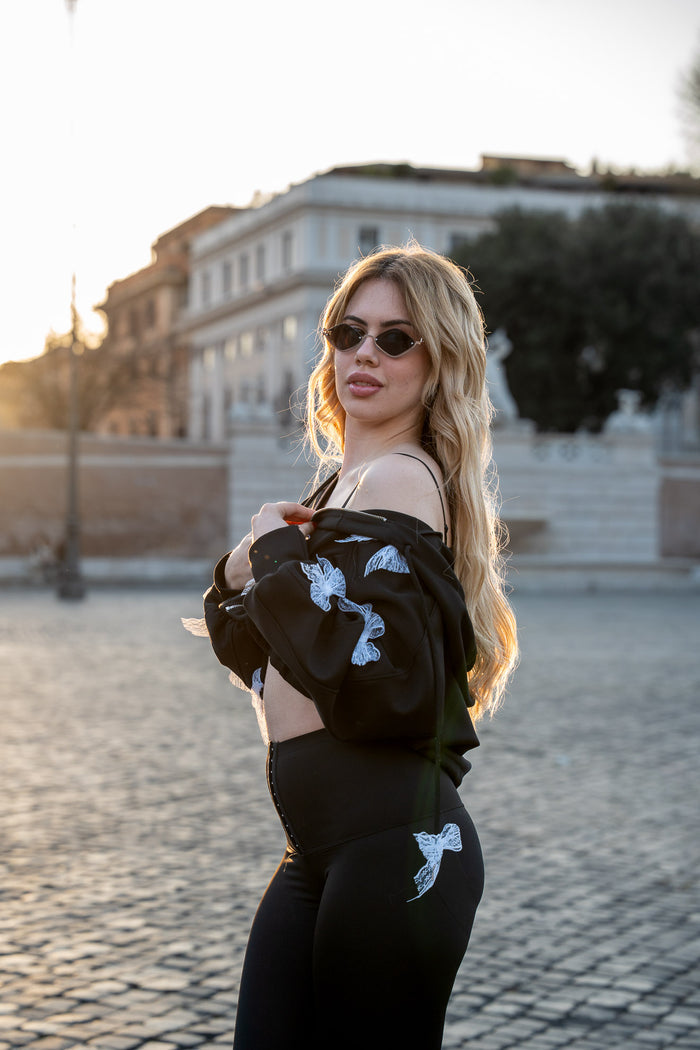 Felpa Zip Bow Nera GLM Couture by Rory <3
