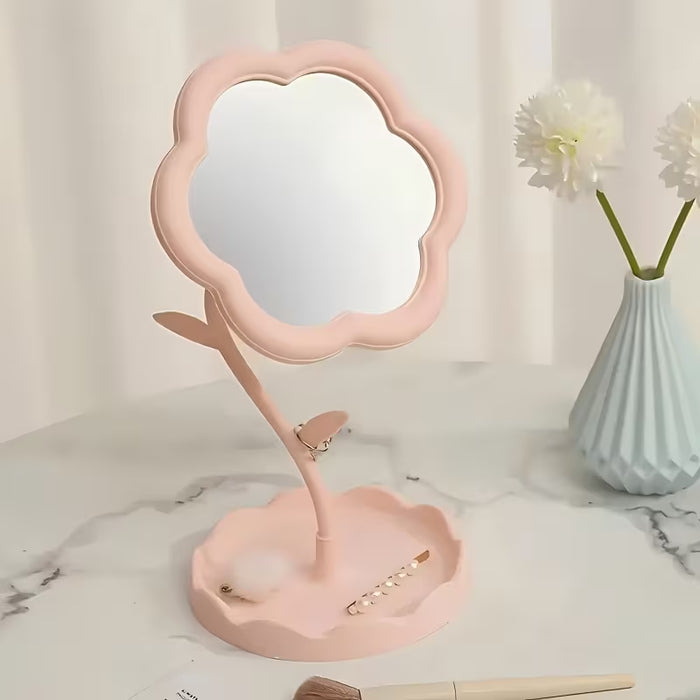 Floral-Shaped Makeup Mirror with an Adjustable Stand